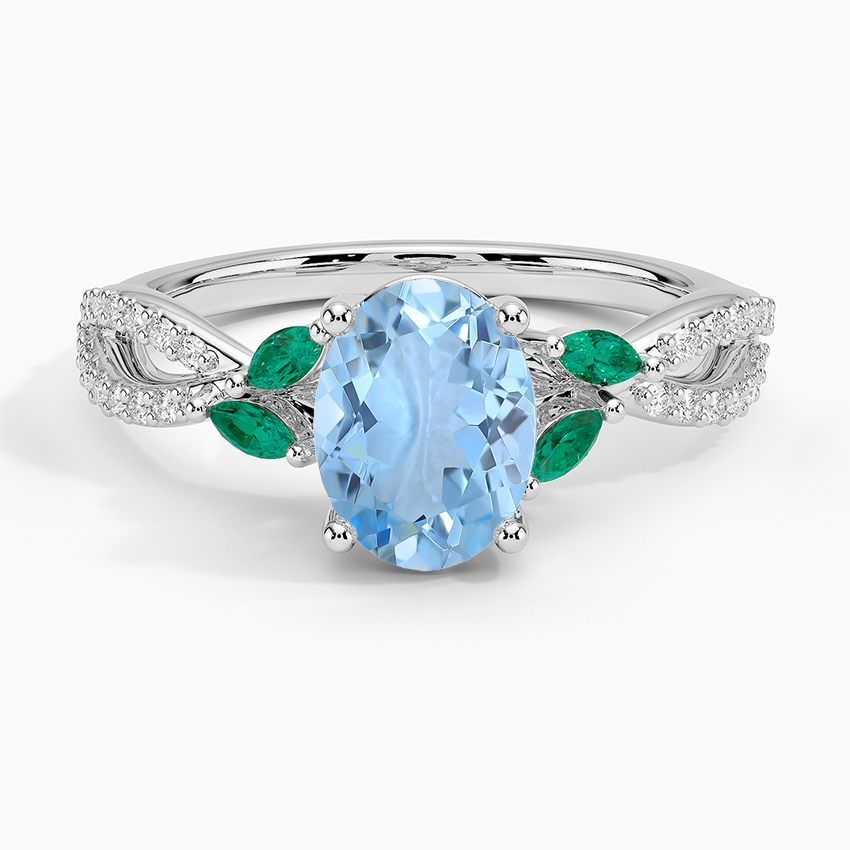 Aquamarine Luxe Willow Lab Emerald And Diamond Ring (1/8 Ct. Tw.) in 18K White Gold