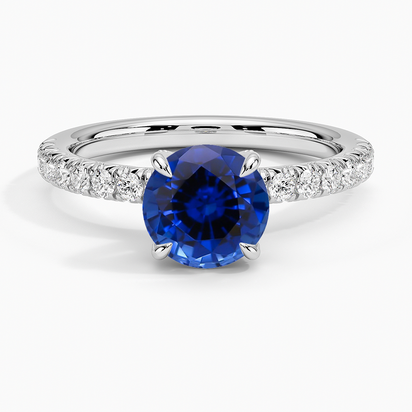 Sapphire Adorned Amelie Diamond Ring in 18K White Gold