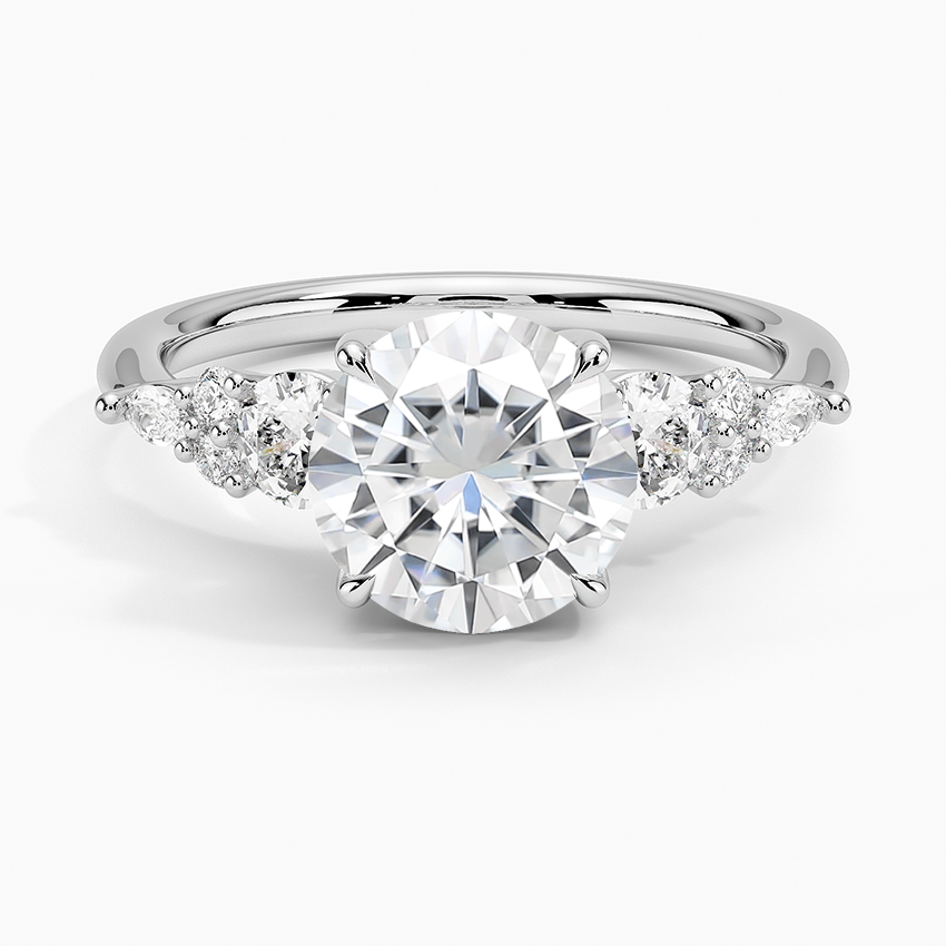 Moissanite Nadia Three Stone Diamond Ring in 18K White Gold
