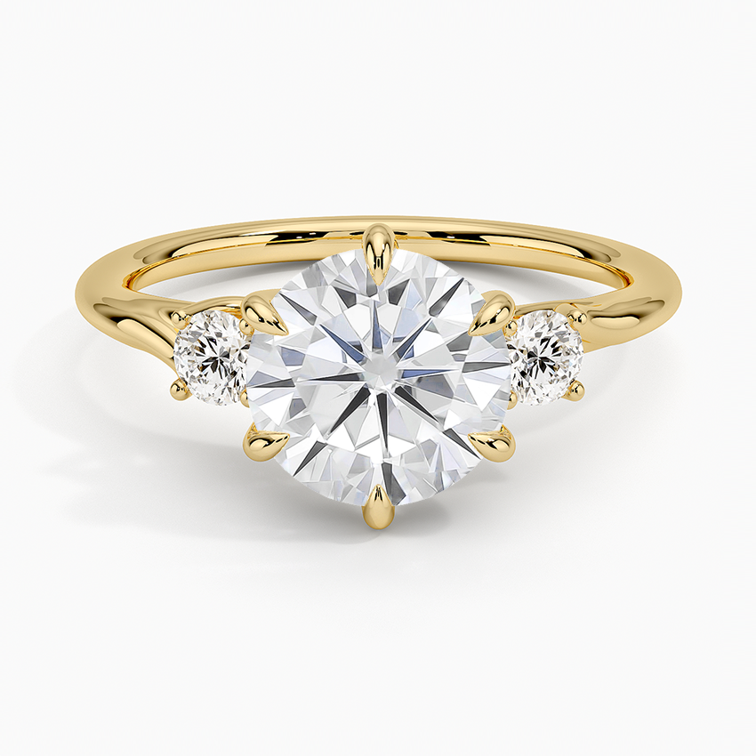Moissanite Delilah Three Stone Diamond Ring in 18K Yellow Gold