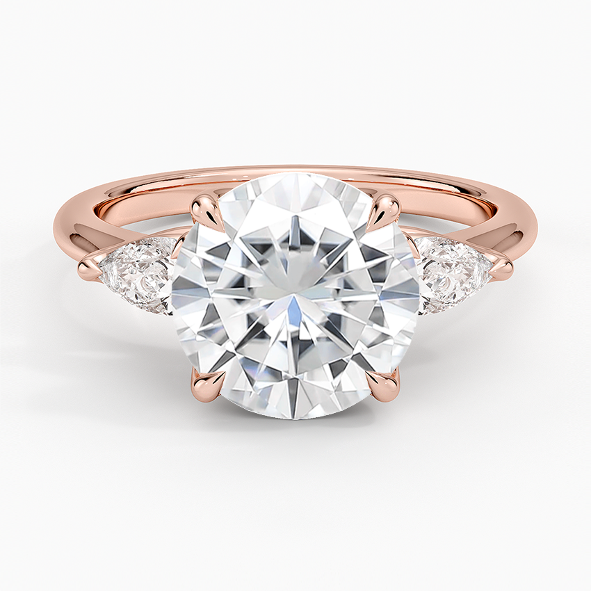 Moissanite Fleur Three Stone Diamond Ring in 14K Rose Gold