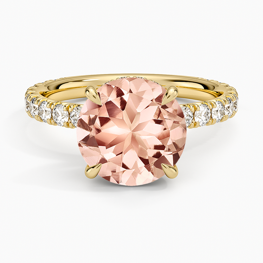 Morganite Perfect Fit French Pavé Diamond Ring in 14K Yellow Gold