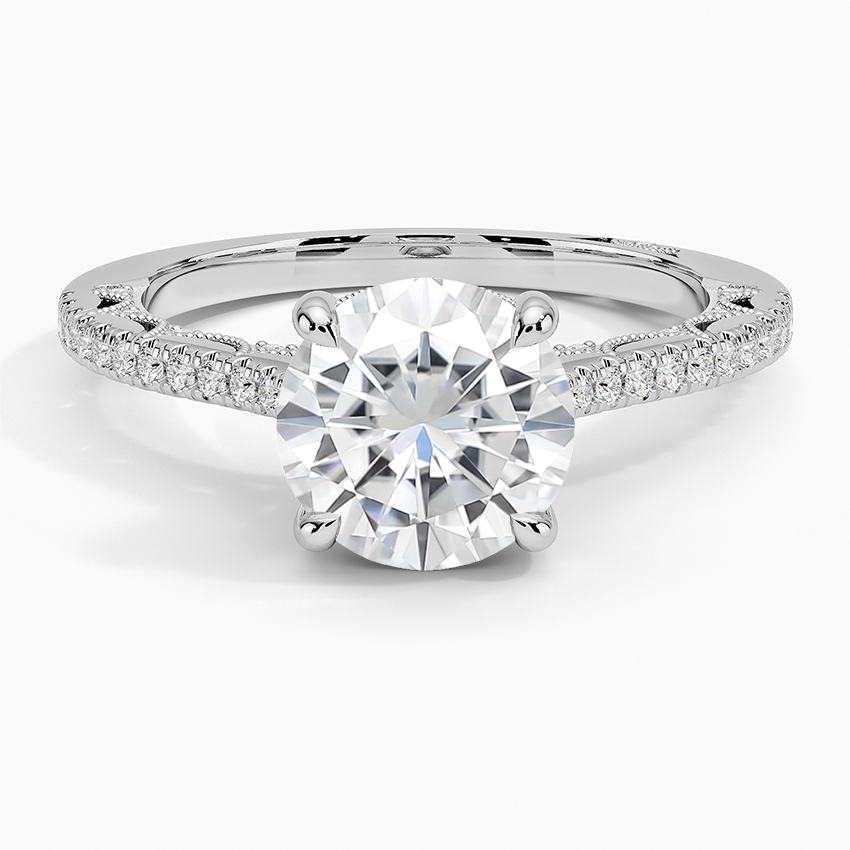 Moissanite Tacori Lunetta Crescent Cathedral Diamond Ring in 18K White Gold