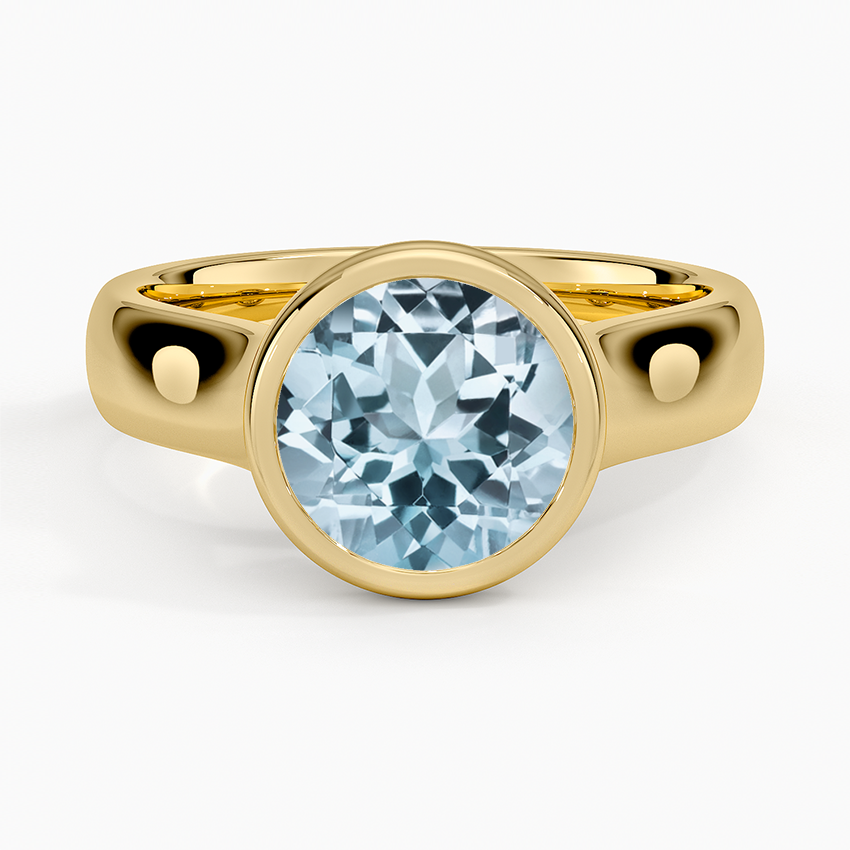 Aquamarine Luna 4mm Bezel Ring in 18K Yellow Gold