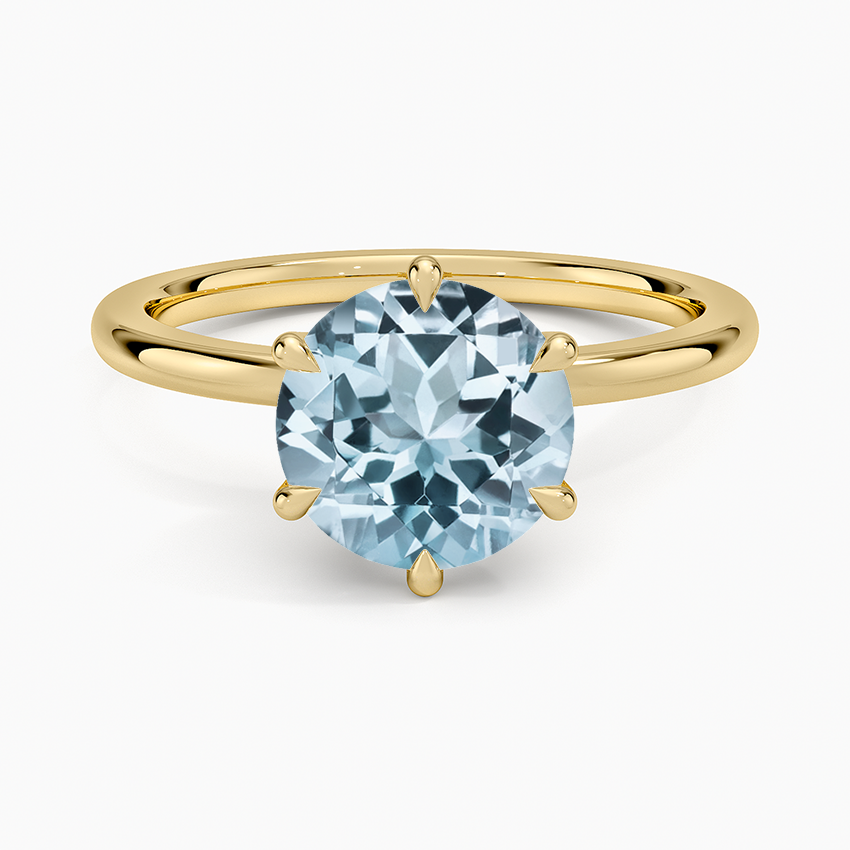 Aquamarine Petal Six Prong Diamond Ring in 18K Yellow Gold