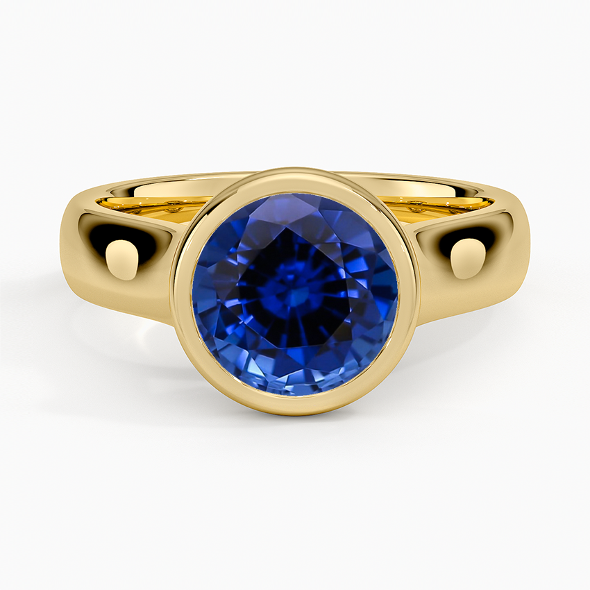 Lab Grown Sapphire Luna 4mm Bezel Ring in 18K Yellow Gold