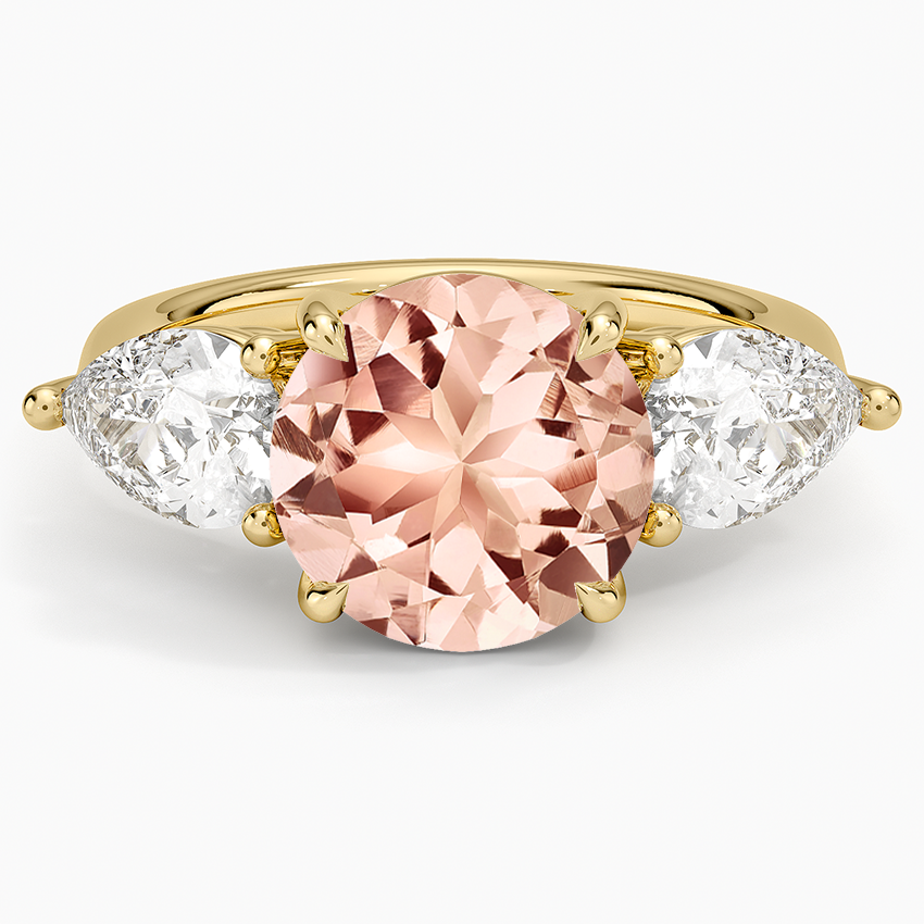 Morganite Luxe Opera Three Stone Diamond Ring (1 1/3 ct. tw.) in 14K Yellow Gold