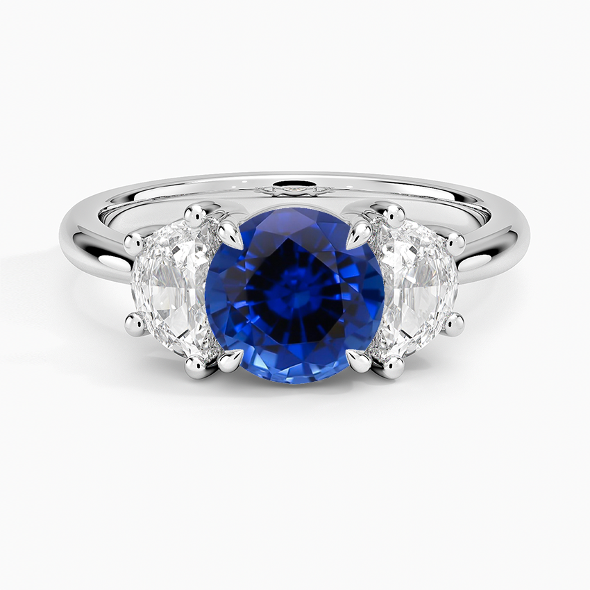 Sapphire Half Moon Three Stone Diamond Ring (1/2 ct. tw.) in 18K White Gold