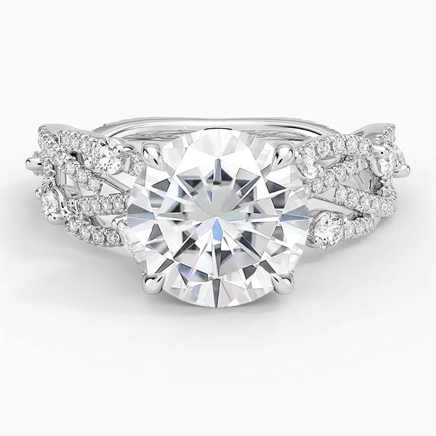Moissanite Grand Secret Garden Diamond Ring in 14K White Gold