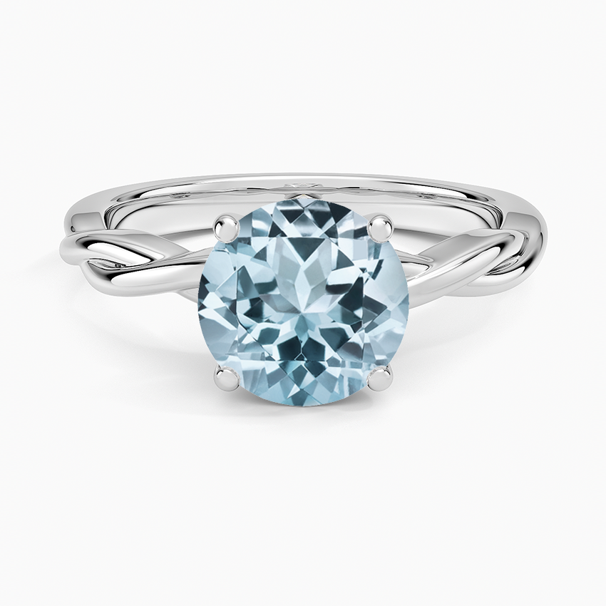 Aquamarine Twisted Vine Solitaire Ring in 14K White Gold