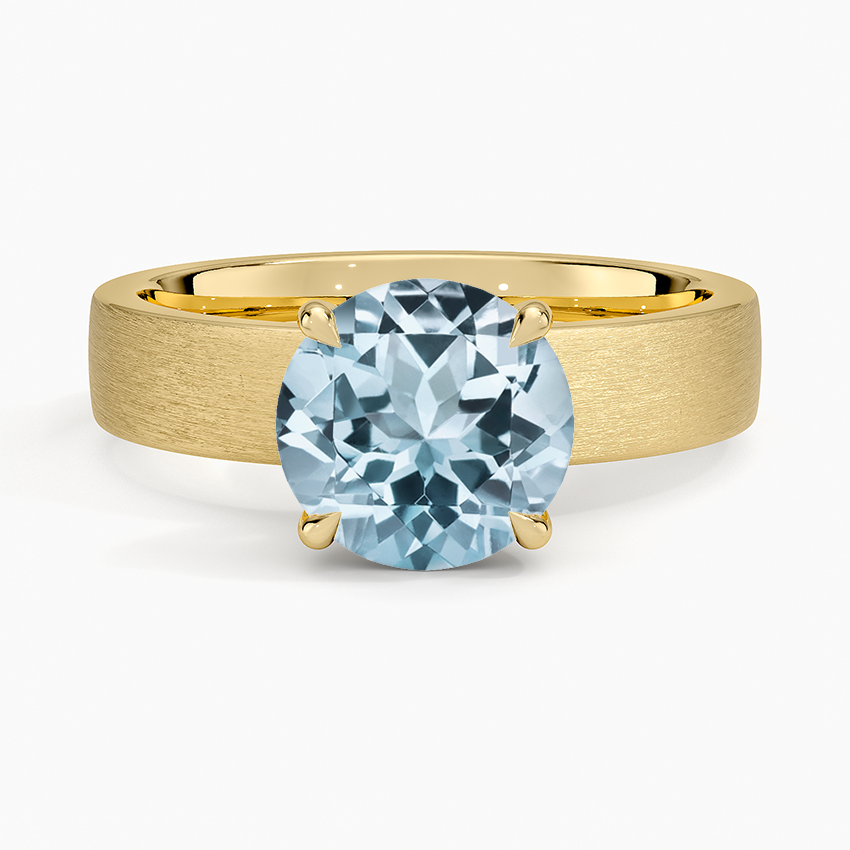 Aquamarine Peyton 4mm Satin Finish Solitaire Ring in 18K Yellow Gold