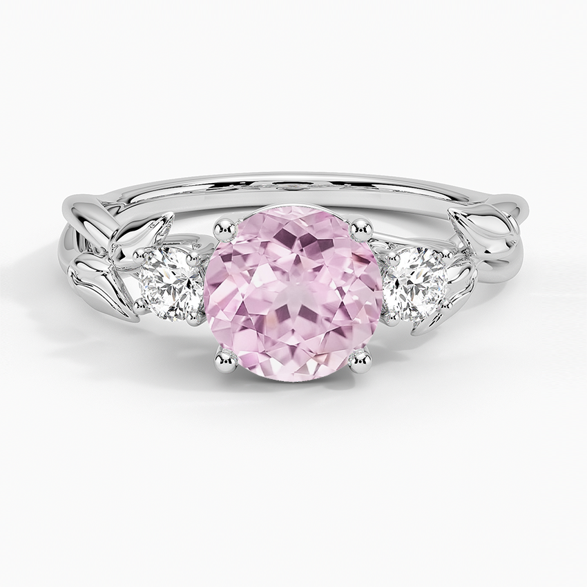 Lab Grown Sapphire Budding Willow Three Stone Diamond Ring in 18K White Gold