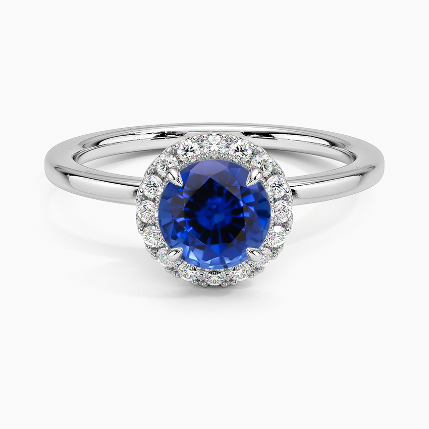 Sapphire Vienna Halo Diamond Ring in 18K White Gold