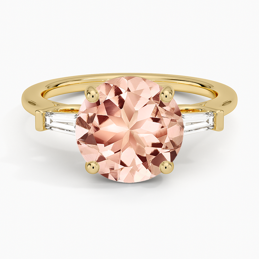 Morganite Perfect Fit Tapered Baguette Diamond Ring in 14K Yellow Gold
