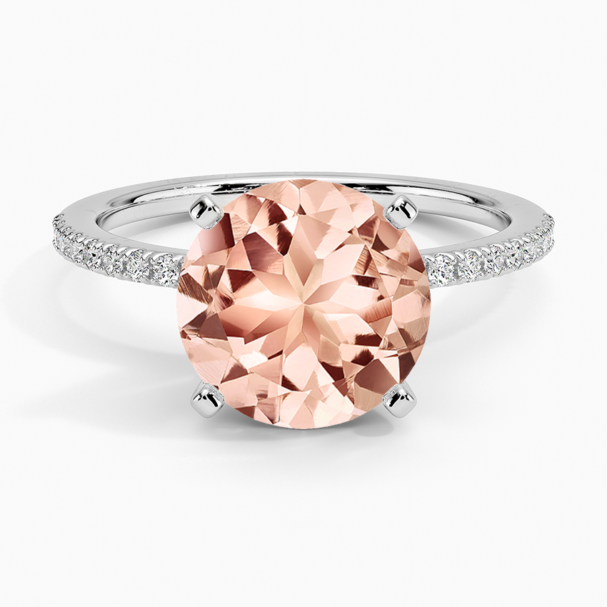 Morganite Ballad Half Coverage Diamond Ring (1/8 ct. tw.) in 14K White Gold
