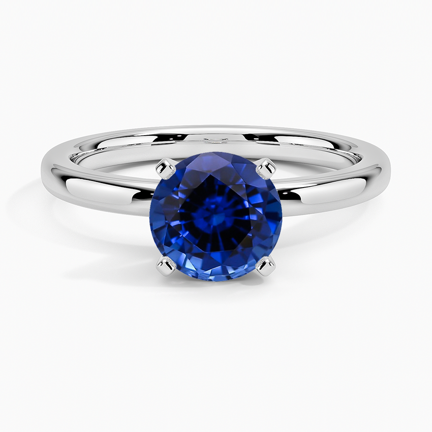 Lab Grown Sapphire 2mm Comfort Fit Solitaire Ring in 18K White Gold
