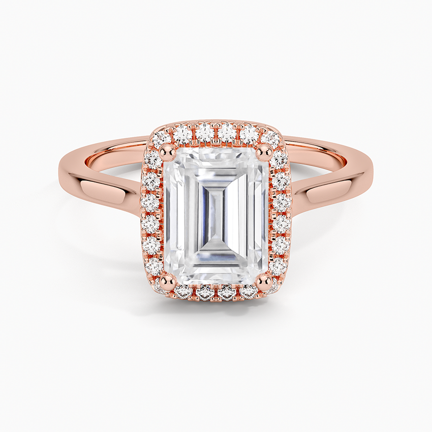 Moissanite French Halo Diamond Ring in 14K Rose Gold