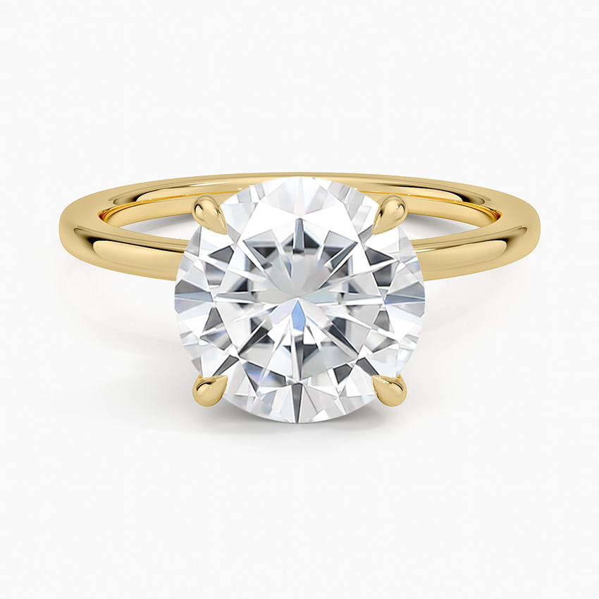 Moissanite Secret Halo 1.5mm Diamond Ring in 14K Yellow Gold