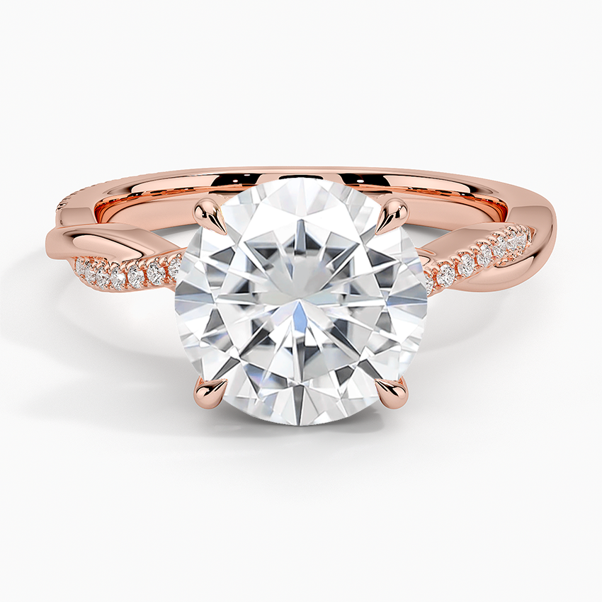 Moissanite Petite Twisted Vine Hidden Halo Pavé Diamond Ring in 14K Rose Gold