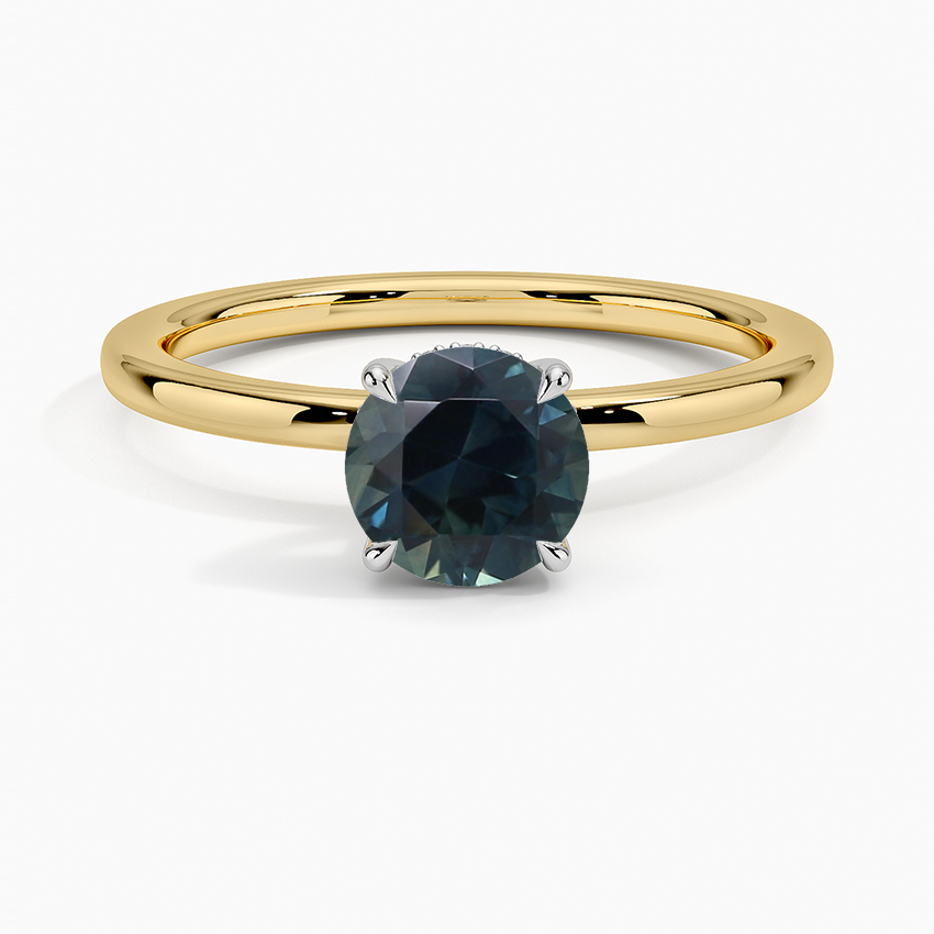 Sapphire Adorned Mixed Metal Diamond Ring in 18K Yellow Gold