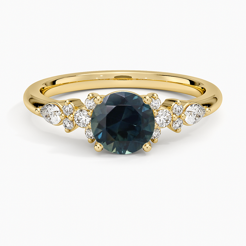 Sapphire Rosette Diamond Ring in 14K Yellow Gold