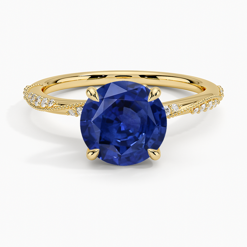 Sapphire Camellia Hidden Accent 1.5mm Diamond Ring in 14K Yellow Gold
