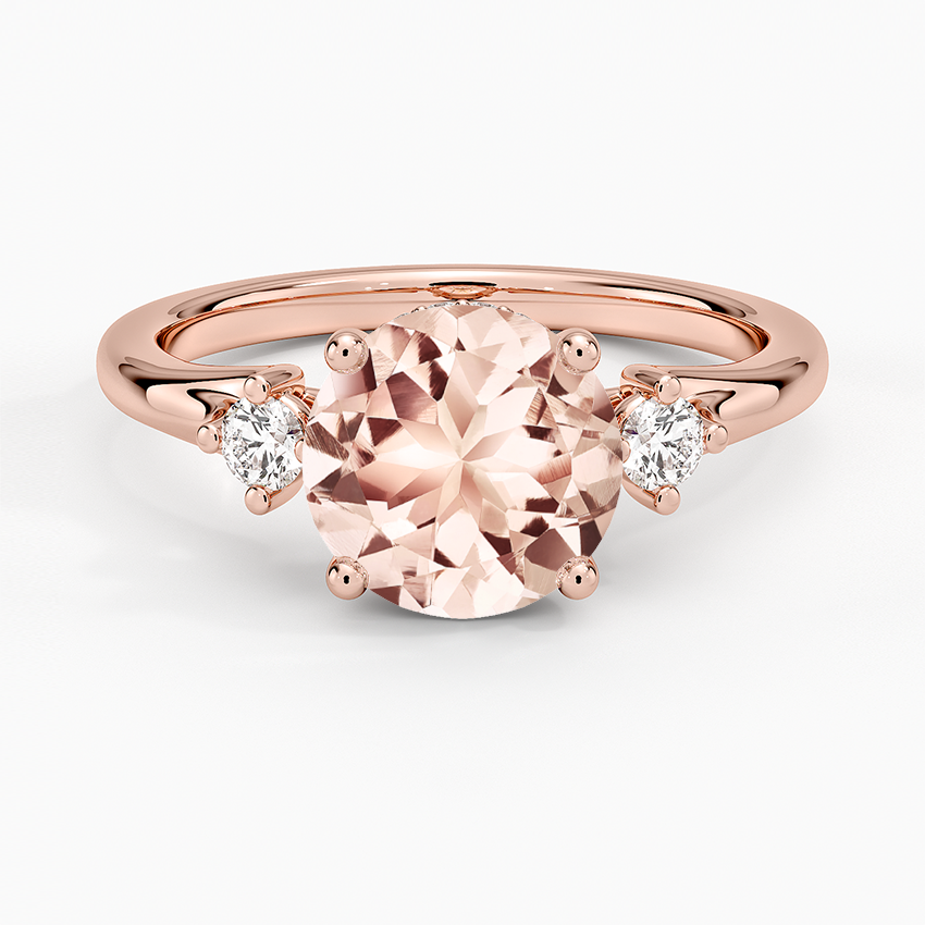 Morganite Floating Three Stone Diamond Ring in 14K Rose Gold