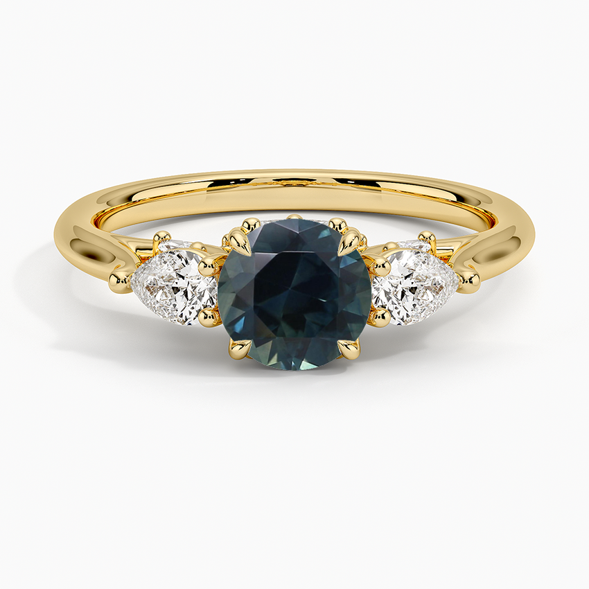 Sapphire Secret Garden Gallery Three Stone Diamond Ring in 18K Yellow Gold