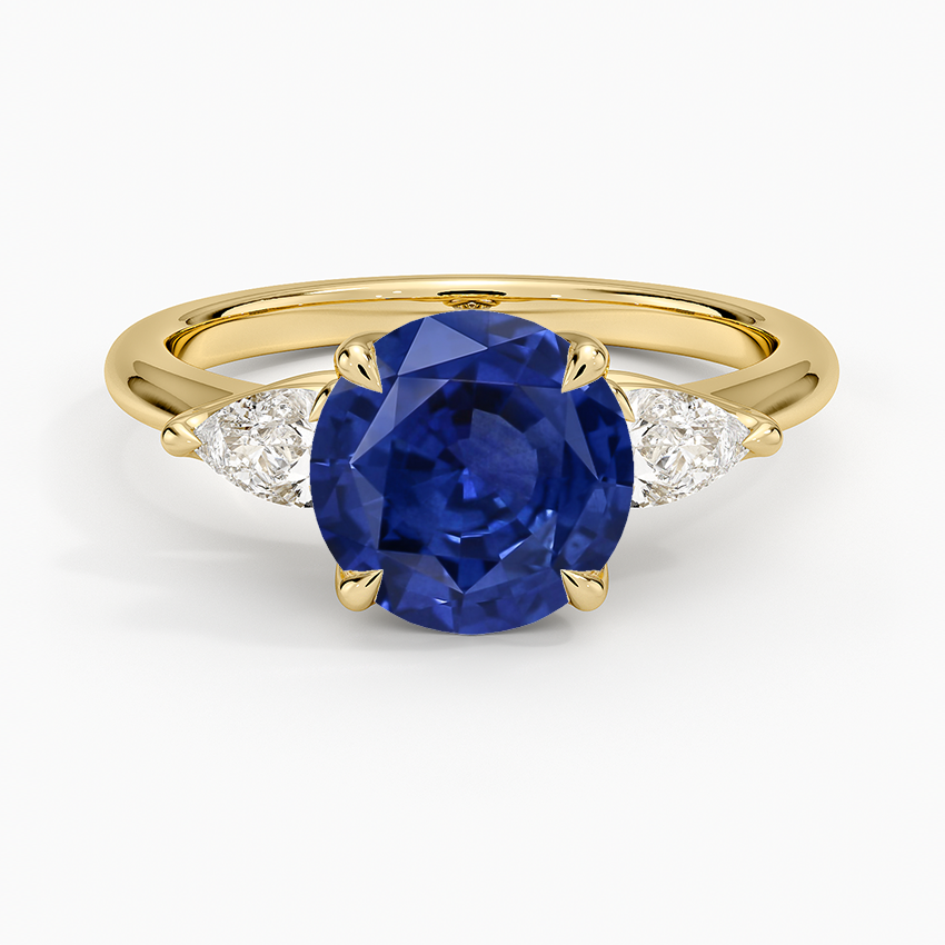 Sapphire Fleur Three Stone Diamond Ring in 14K Yellow Gold