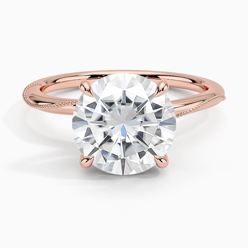 Moissanite Adorned Camellia Milgrain Diamond Ring in 14K Rose Gold
