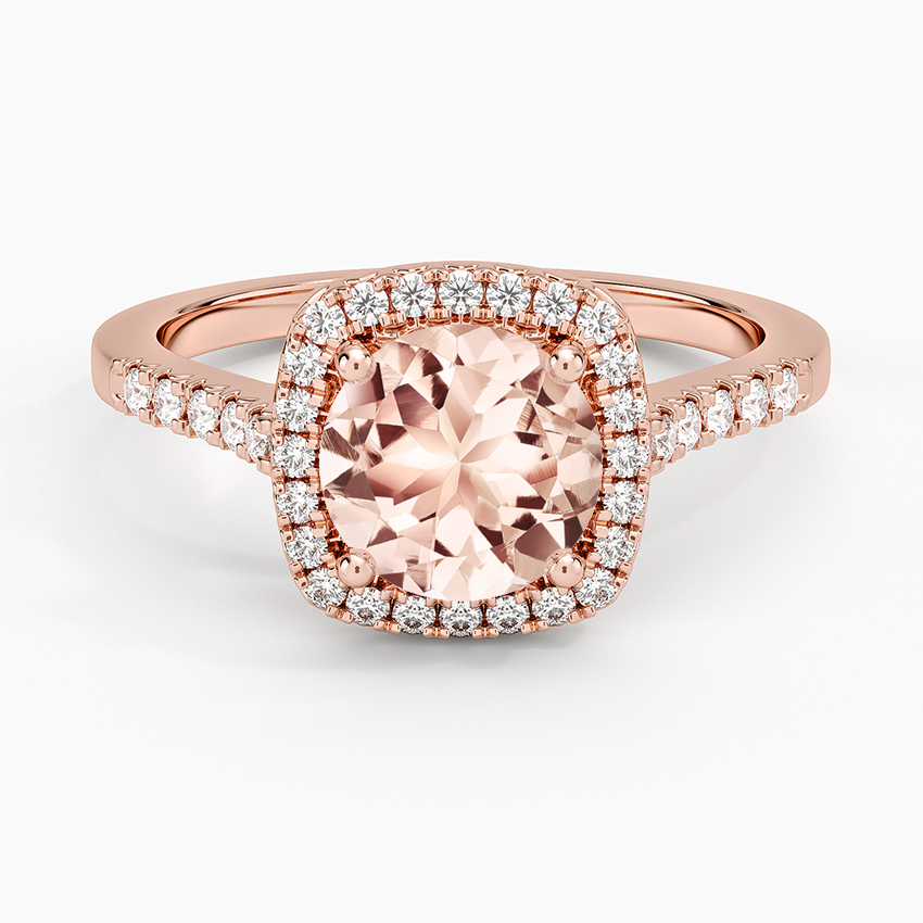 Morganite Odessa Halo Diamond Ring (1/5 ct. tw.) in 14K Rose Gold