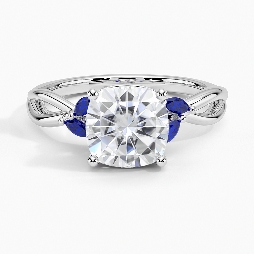 Moissanite Willow Ring With Sapphire Accents in 18K White Gold