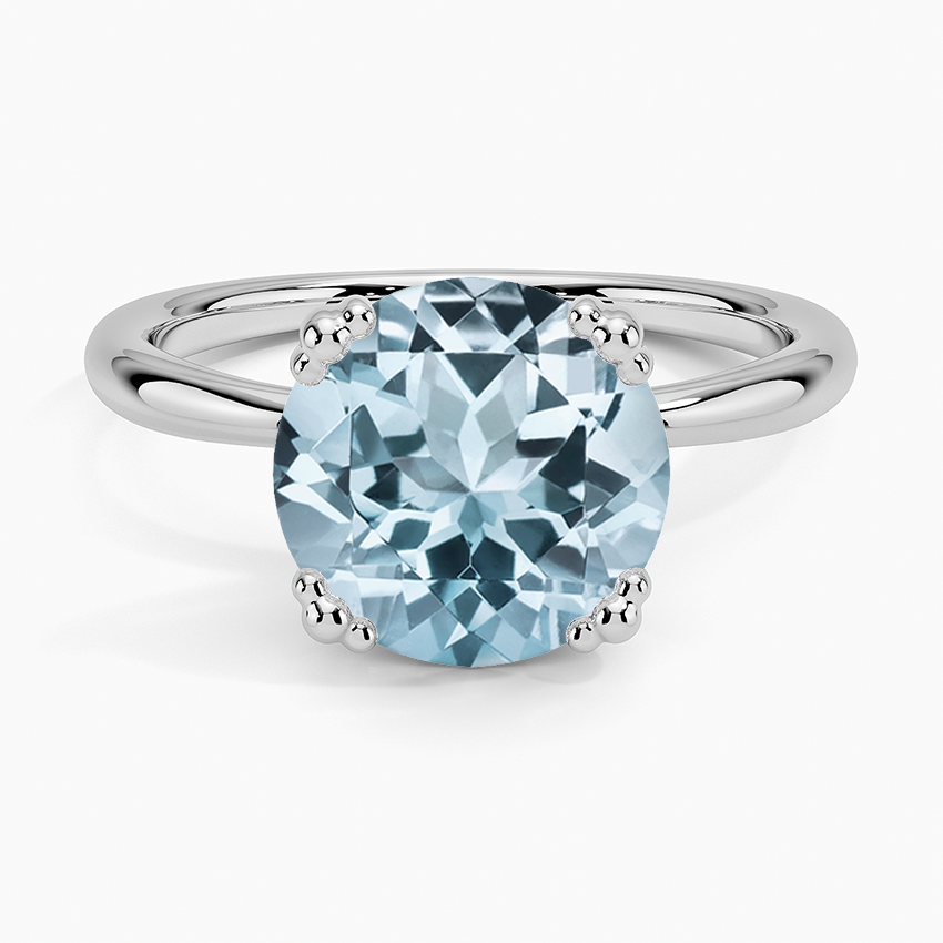 Aquamarine Freesia Triple-Prong Solitaire Ring in 18K White Gold