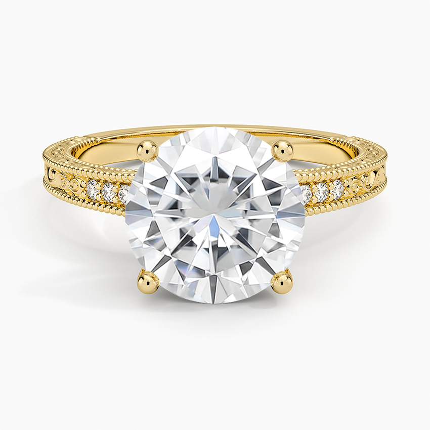 Moissanite Hudson Engraved Diamond Ring in 14K Yellow Gold