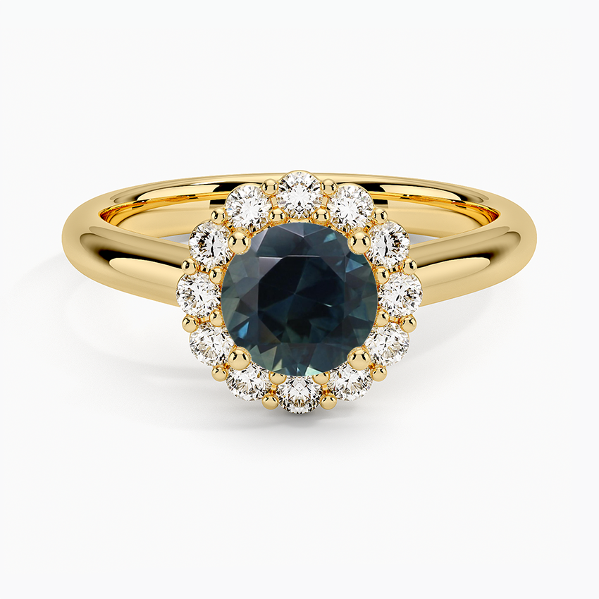 Sapphire Lotus Flower Halo Diamond Ring (1/4 ct. tw.) in 18K Yellow Gold