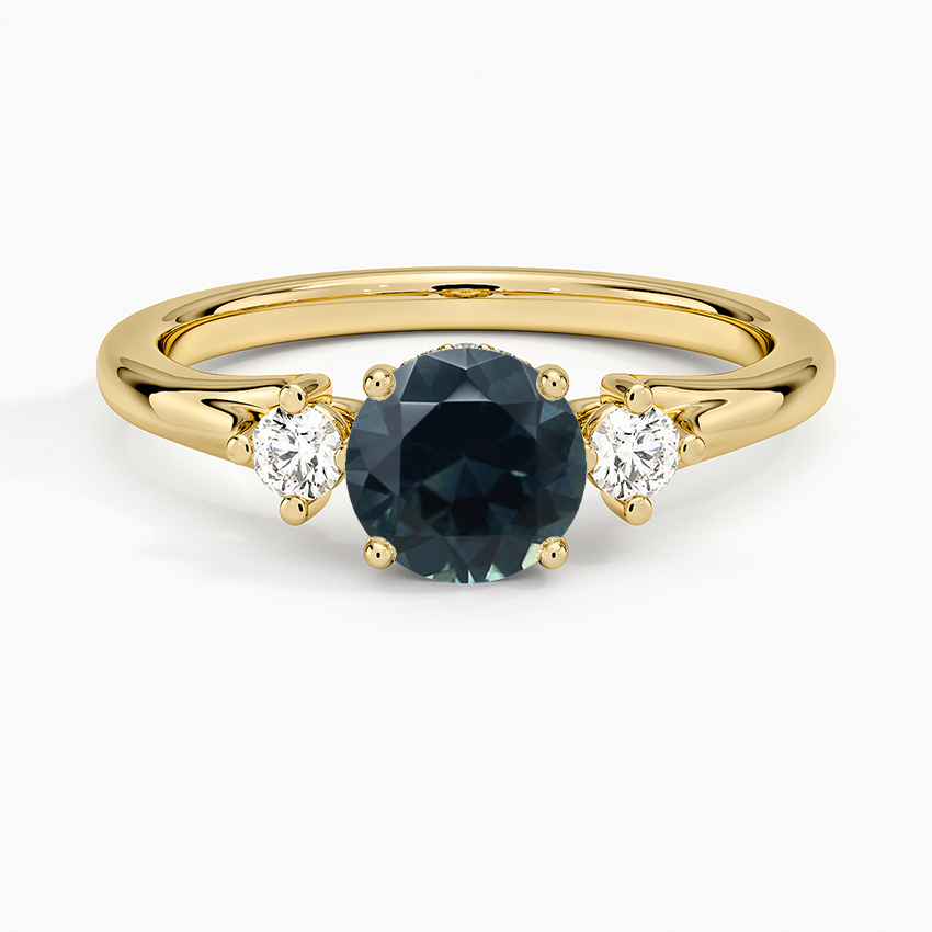 Sapphire Floating Three Stone Diamond Ring in 14K Yellow Gold