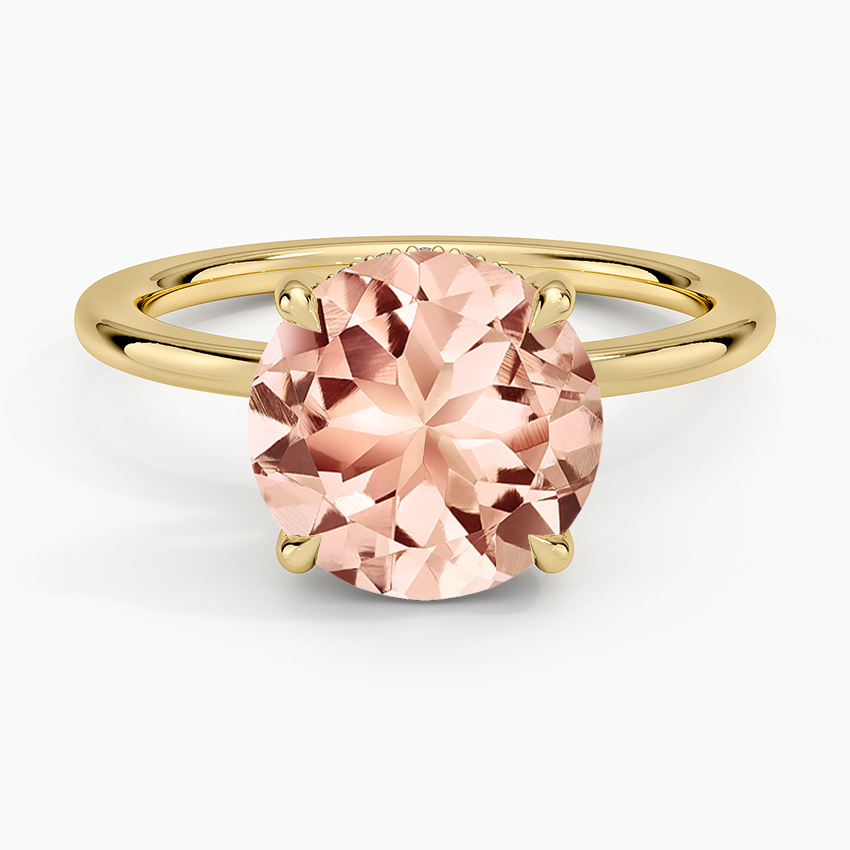 Morganite Audrey Perfect Fit Hidden Halo 1.4mm Diamond Ring in 14K Yellow Gold