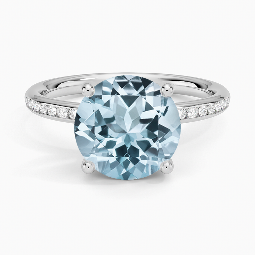 Aquamarine Tabitha Channel Set Diamond Ring in 14K White Gold
