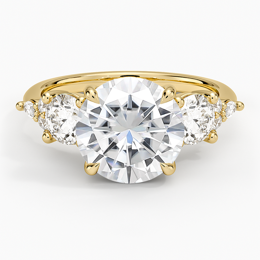 Moissanite Luxe Nadia Three Stone Diamond Ring in 14K Yellow Gold