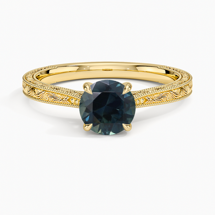 Sapphire Elsie Engraved Ring in 18K Yellow Gold