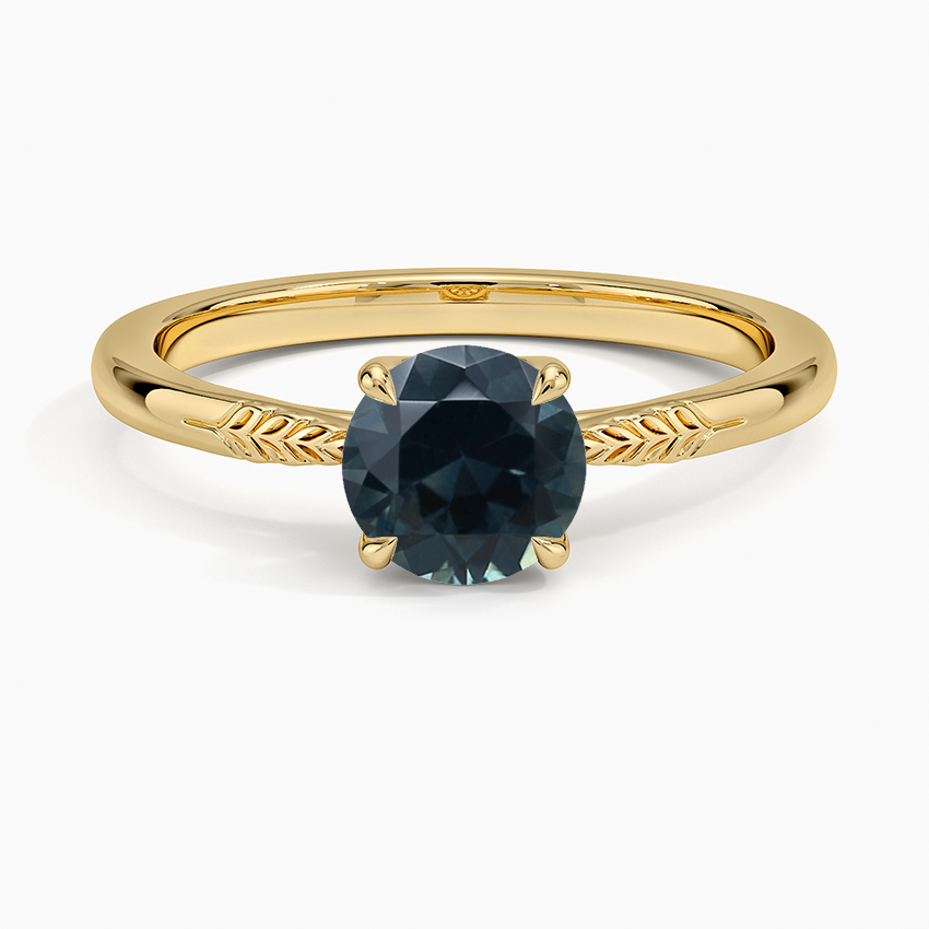 Sapphire Laurel Engraved Ring in 18K Yellow Gold