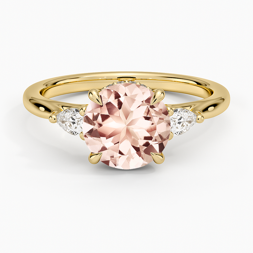 Morganite Floating Three Stone Pear Diamond Ring in 18K Yellow Gold