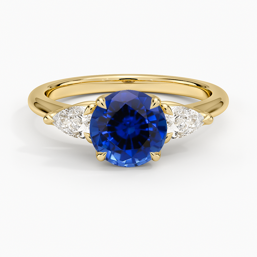 Sapphire Fleur Three Stone Diamond Ring in 18K Yellow Gold