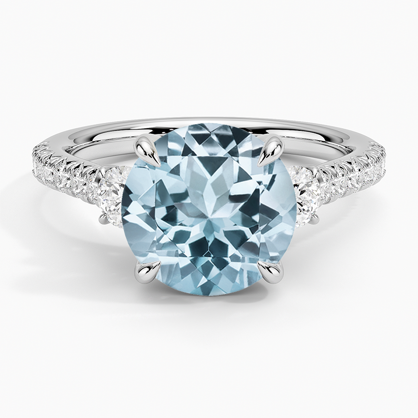 Aquamarine Amelie Three Stone Diamond Ring in 14K White Gold
