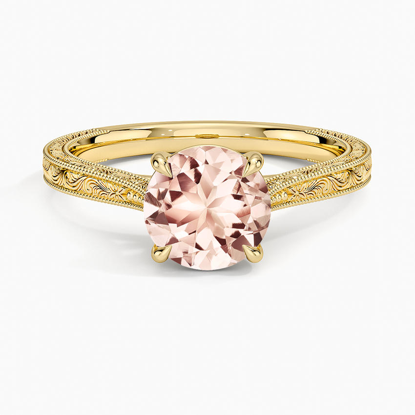 Morganite Elsie Engraved Ring in 14K Yellow Gold