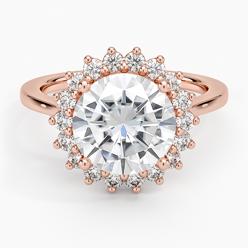 Moissanite Sunburst Halo Diamond Ring (1/4 ct. tw.) in 14K Rose Gold