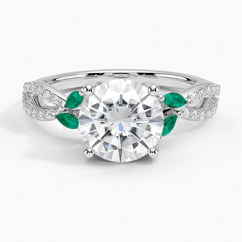 Moissanite Luxe Willow Lab Emerald and Diamond Ring (1/8 ct. tw.) in 18K White Gold