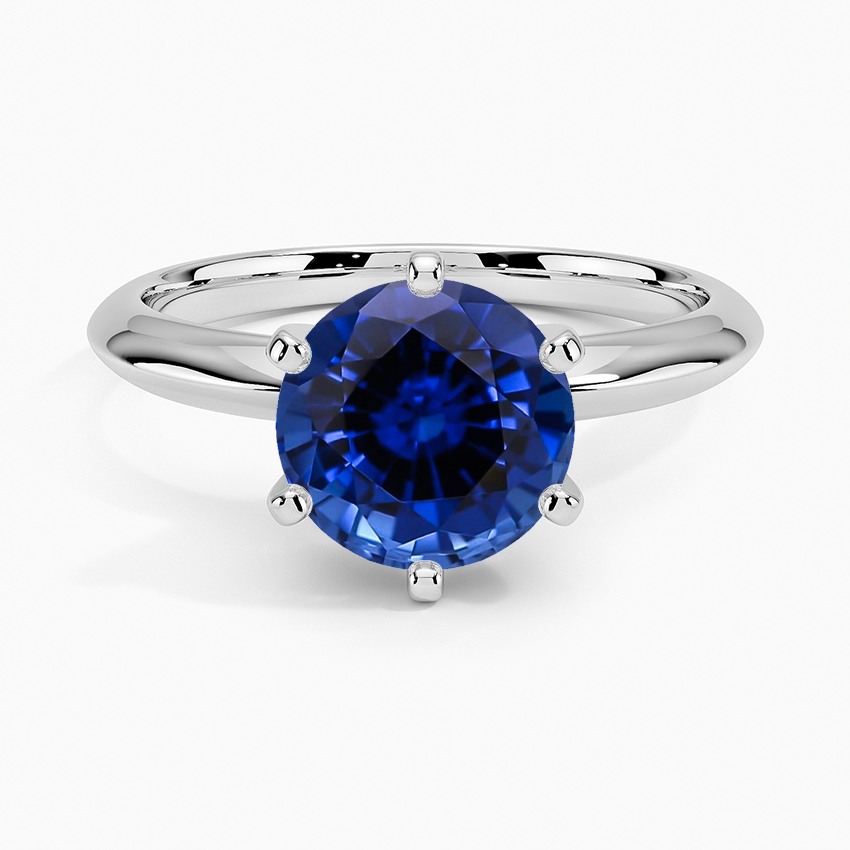 Lab Grown Sapphire Classic Six-Prong Solitaire Ring in 18K White Gold