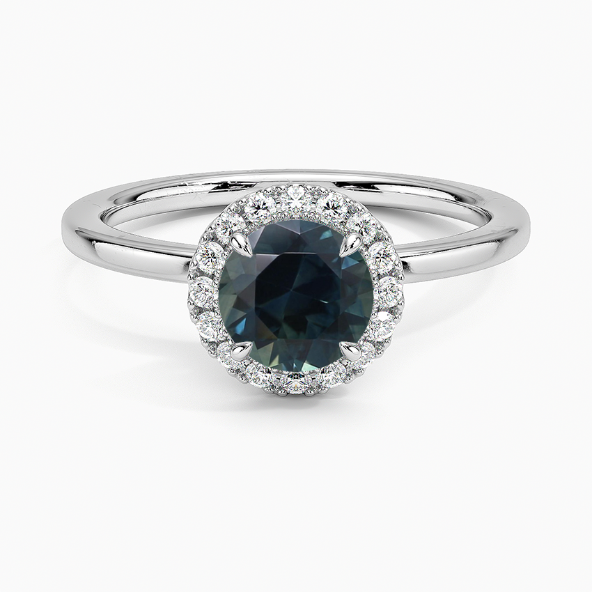 Sapphire Vienna Halo Diamond Ring in 18K White Gold
