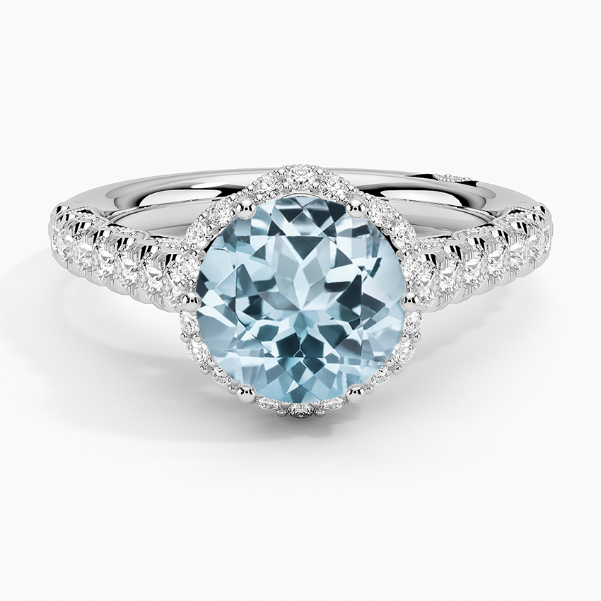 Aquamarine Tacori Petite Crescent Classic Bloom Diamond Ring in 18K White Gold